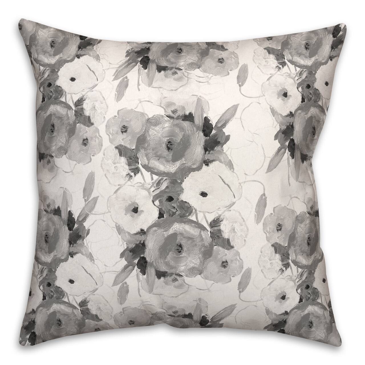 Grayscale Florals Throw Pillow 18" x 18"